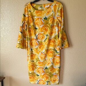 Calvin Klein Yellow Floral Long Sleeve Dress